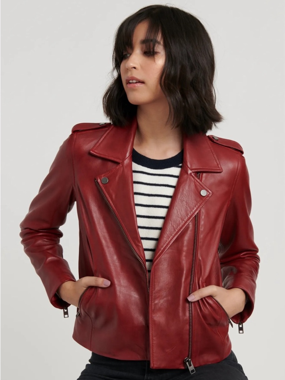 Lucky brand lamb leather moto jacket XS cherry red